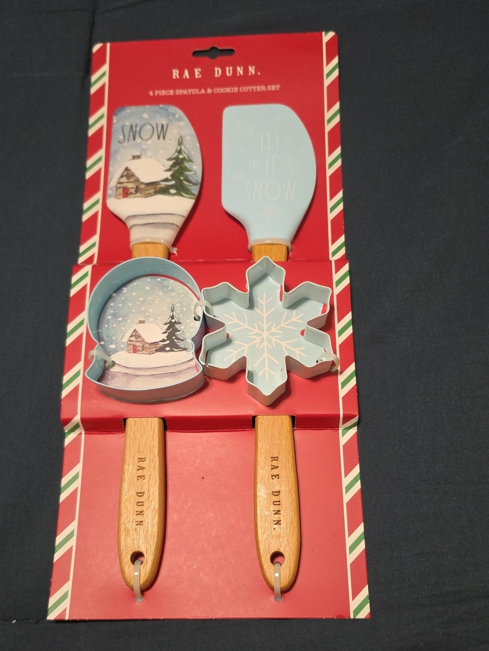 NWT-Rae Dunn Light Blue Holiday Spatula & Cookie Cutter Set